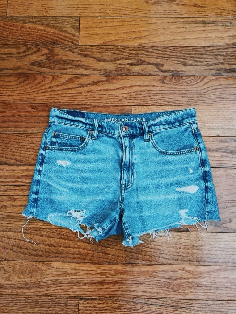 American Eagle Outfitters Blue Distressed Denim Shorts